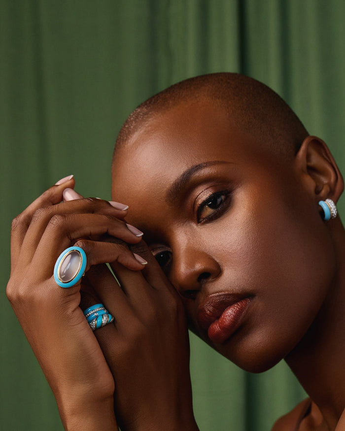 Blue Enamel Gold Diamond Band