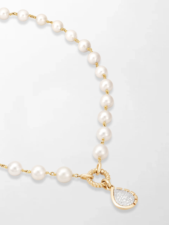 Akoya Pearl Necklace with Split Bezel Pear Pendant