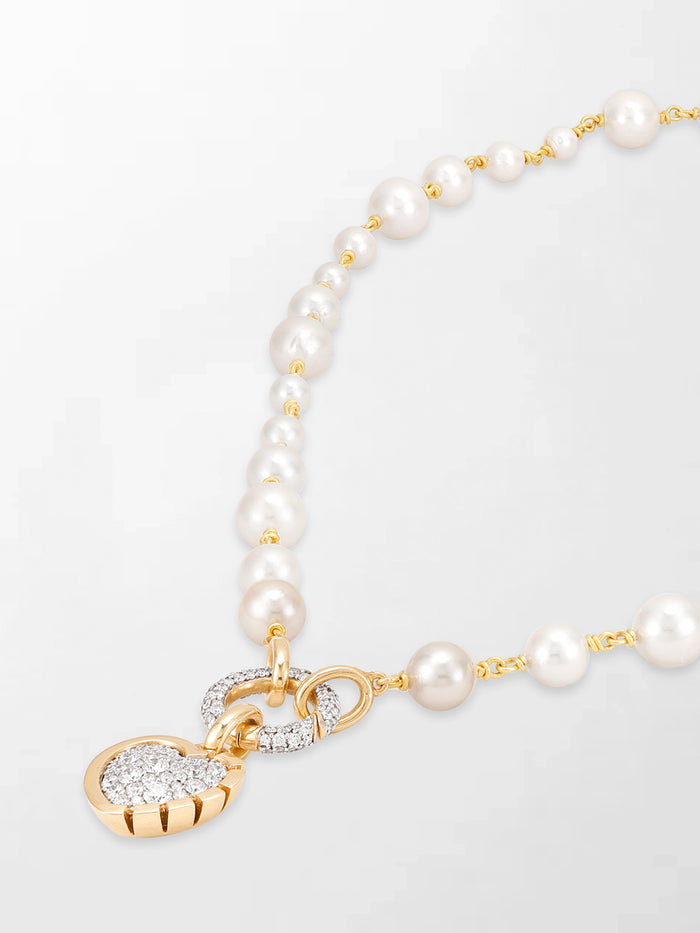 Akoya Pearl Necklace with Split Bezel Heartlight Pendant