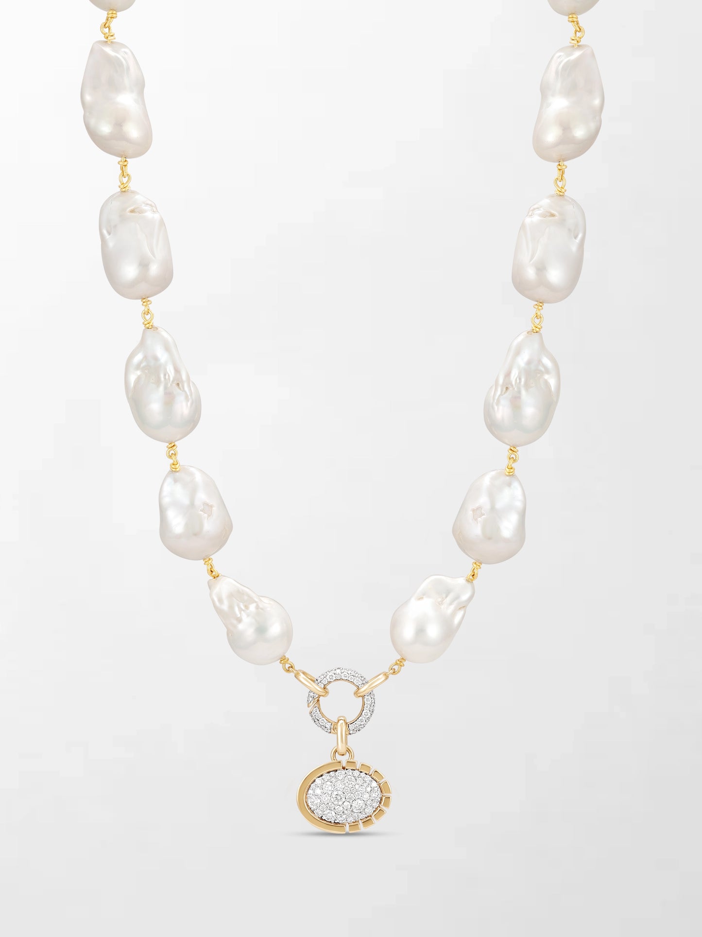 Baroque Pearl Necklace with Split Bezel Pavé Pendant
