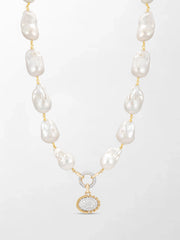Baroque Pearl Necklace with Split Bezel Pavé Pendant