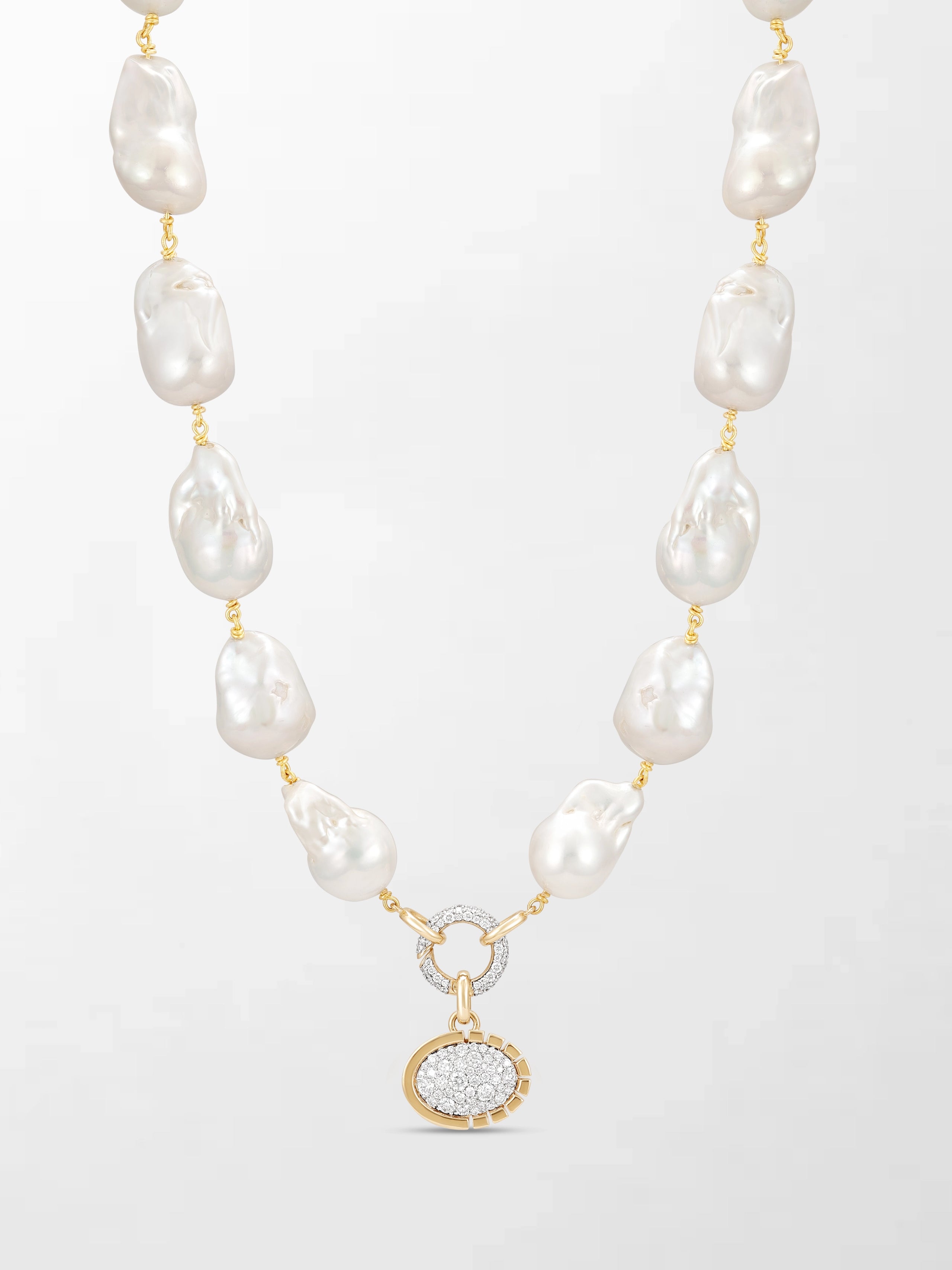 Baroque Pearl Necklace with Split Bezel Pavé Pendant