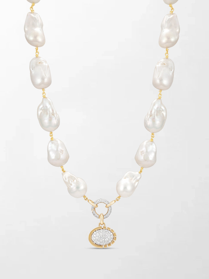 Baroque Pearl Necklace with Split Bezel Pavé Pendant
