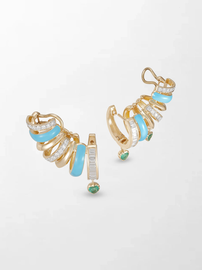 Blue Enamel Heart Mismatch Emerald Climbers