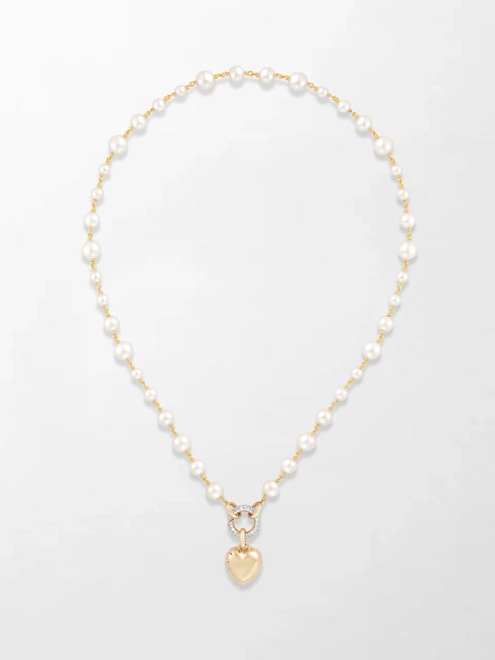 Akoya Pearl Necklace with Split Bezel Heartlight Pendant