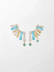 Blue Enamel Heart Mismatch Emerald Climbers