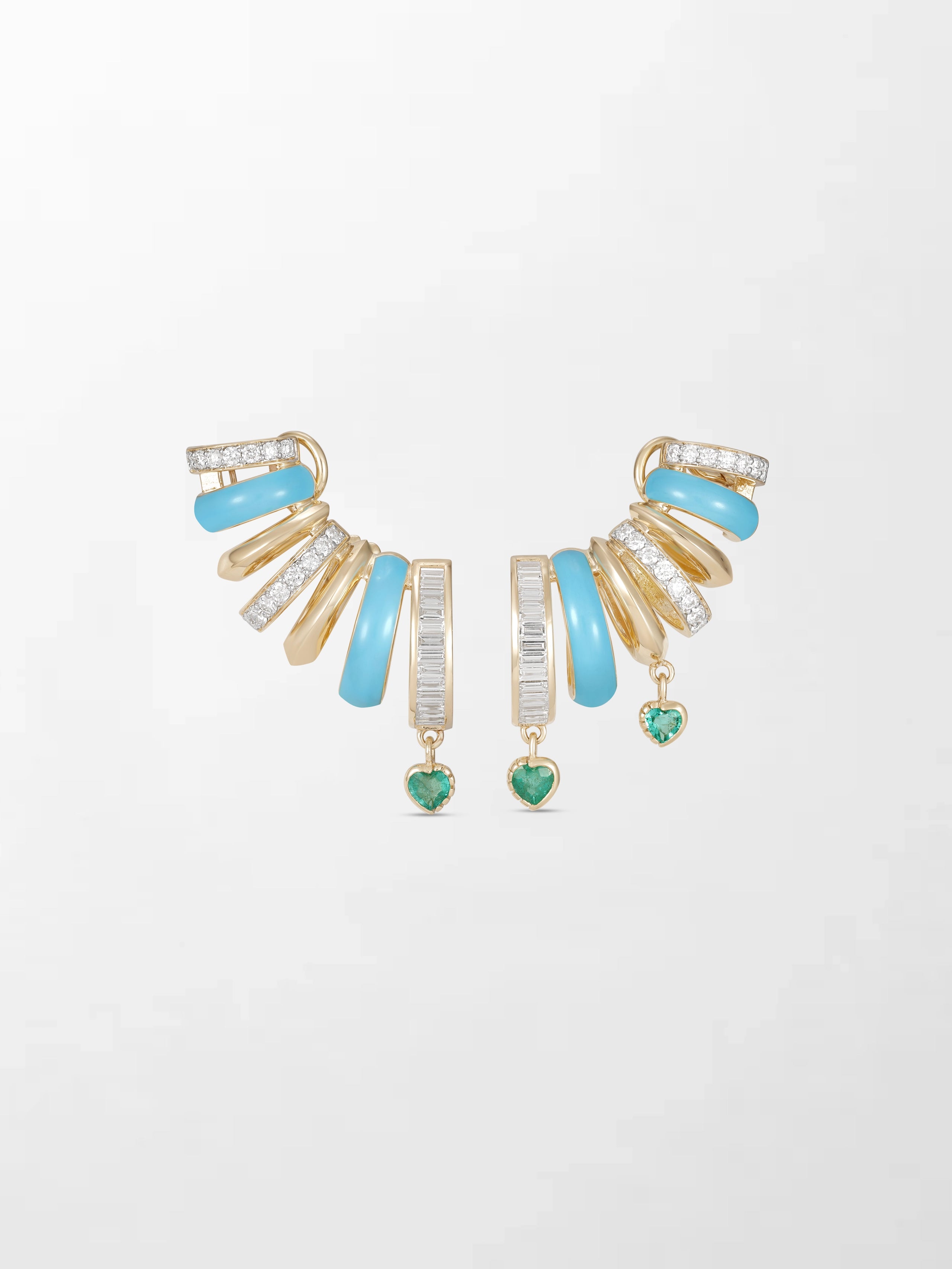 Blue Enamel Heart Mismatch Emerald Climbers