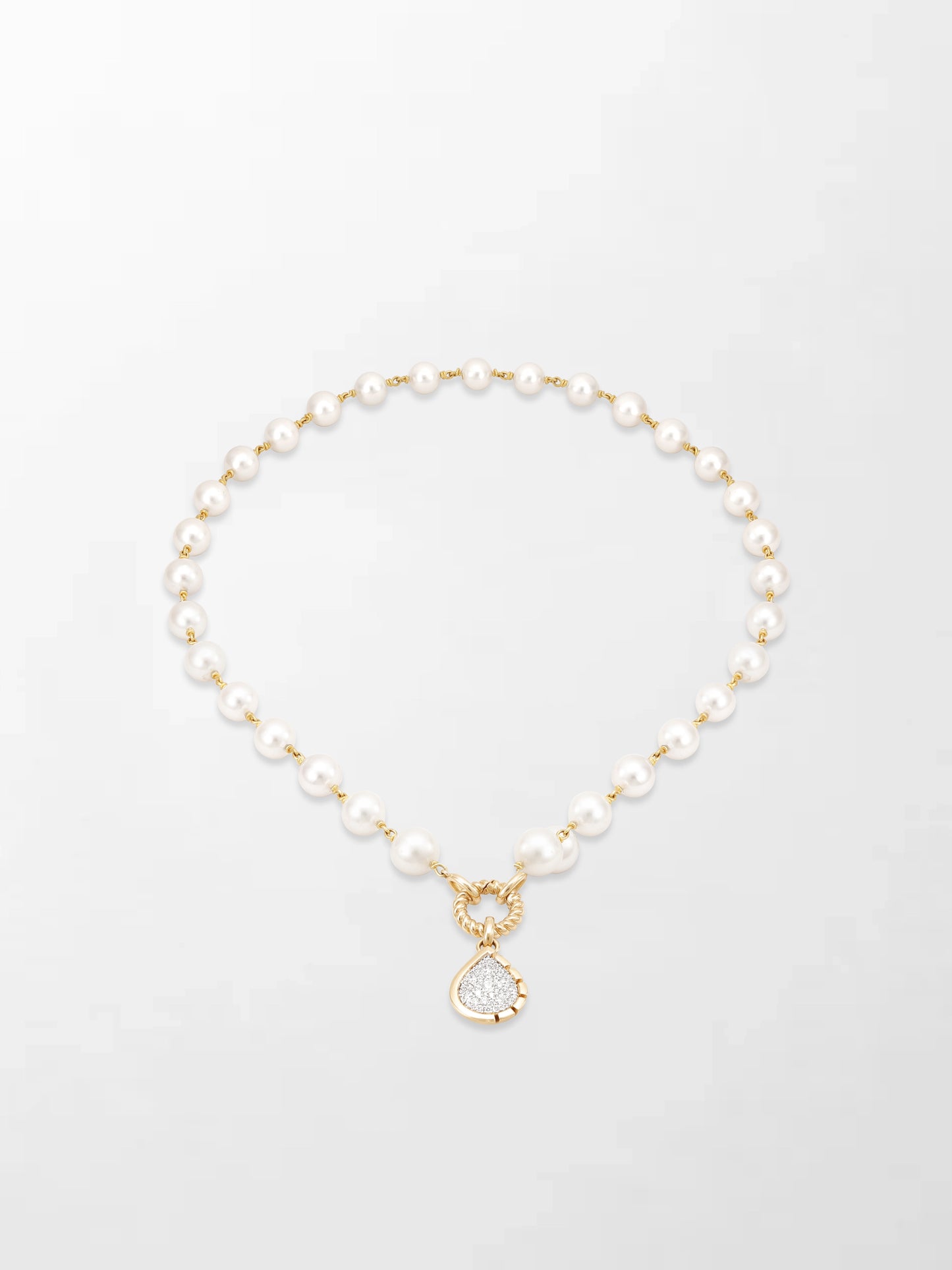 Akoya Pearl Necklace with Split Bezel Pear Pendant