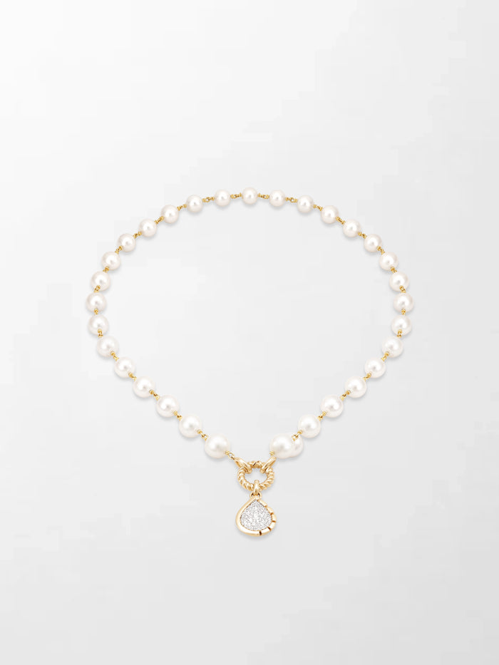 Akoya Pearl Necklace with Split Bezel Pear Pendant
