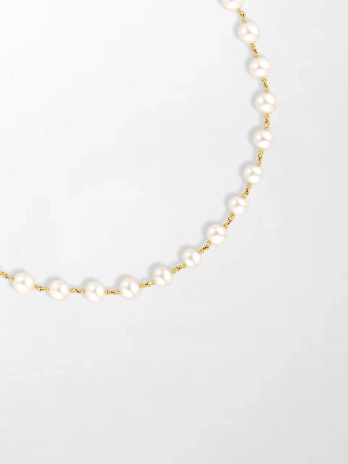 Akoya Pearl Necklace with Split Bezel Pear Pendant