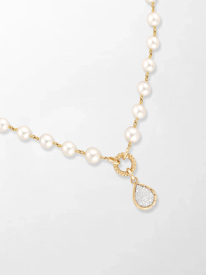 Akoya Pearl Necklace with Split Bezel Pear Pendant