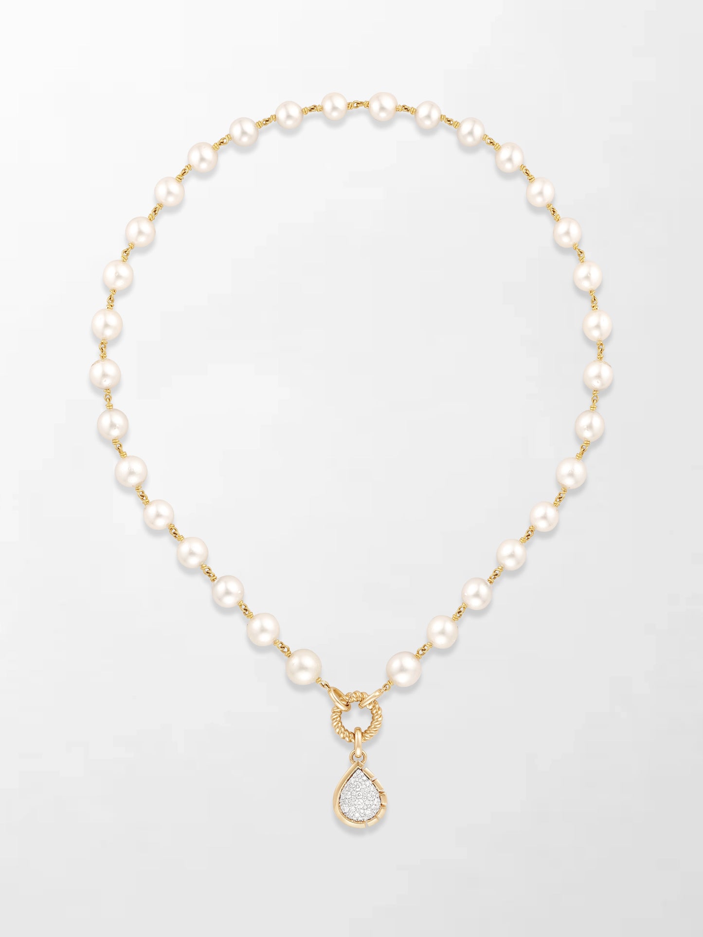 Akoya Pearl Necklace with Split Bezel Pear Pendant