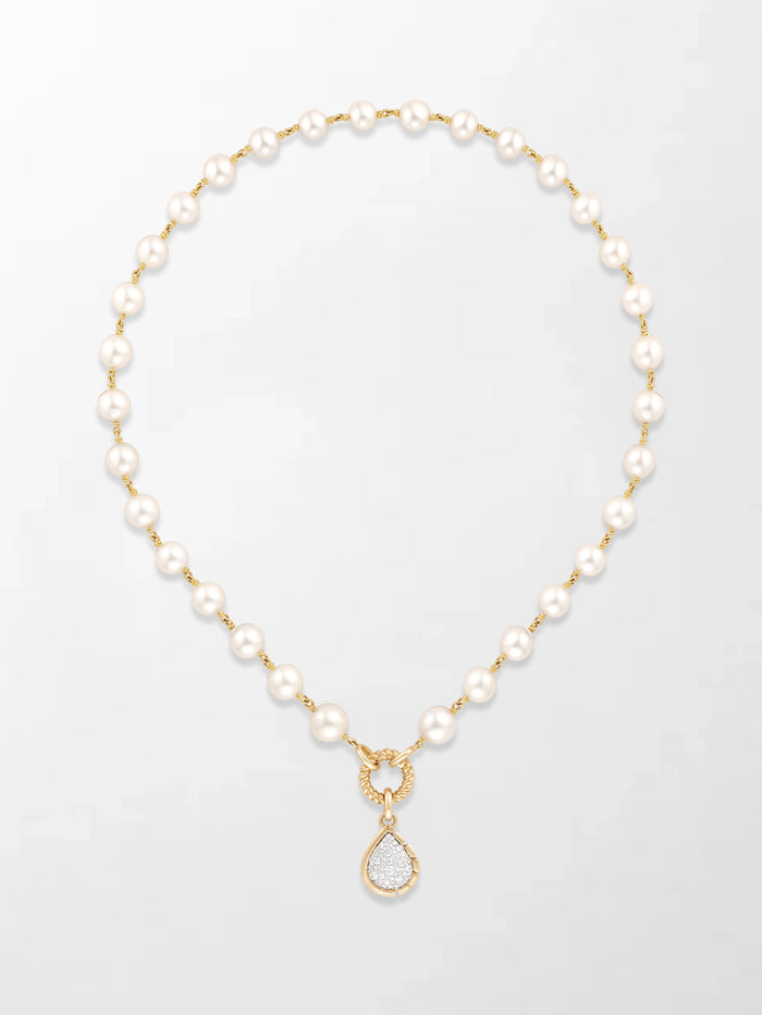 Akoya Pearl Necklace with Split Bezel Pear Pendant