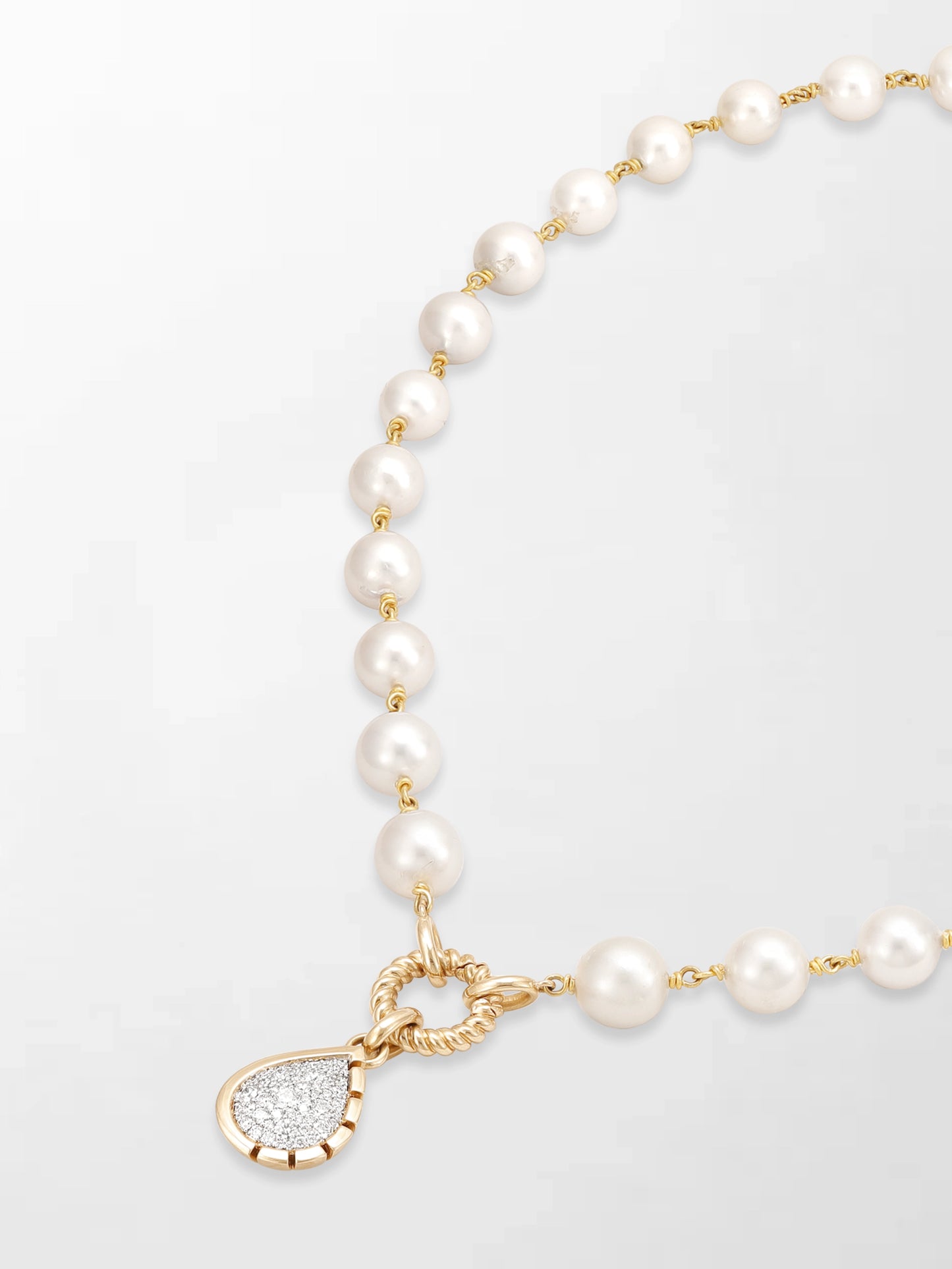 Akoya Pearl Necklace with Split Bezel Pear Pendant