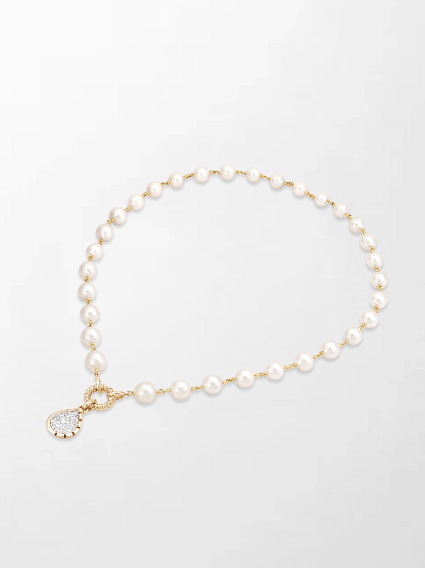 Akoya Pearl Necklace with Split Bezel Pear Pendant