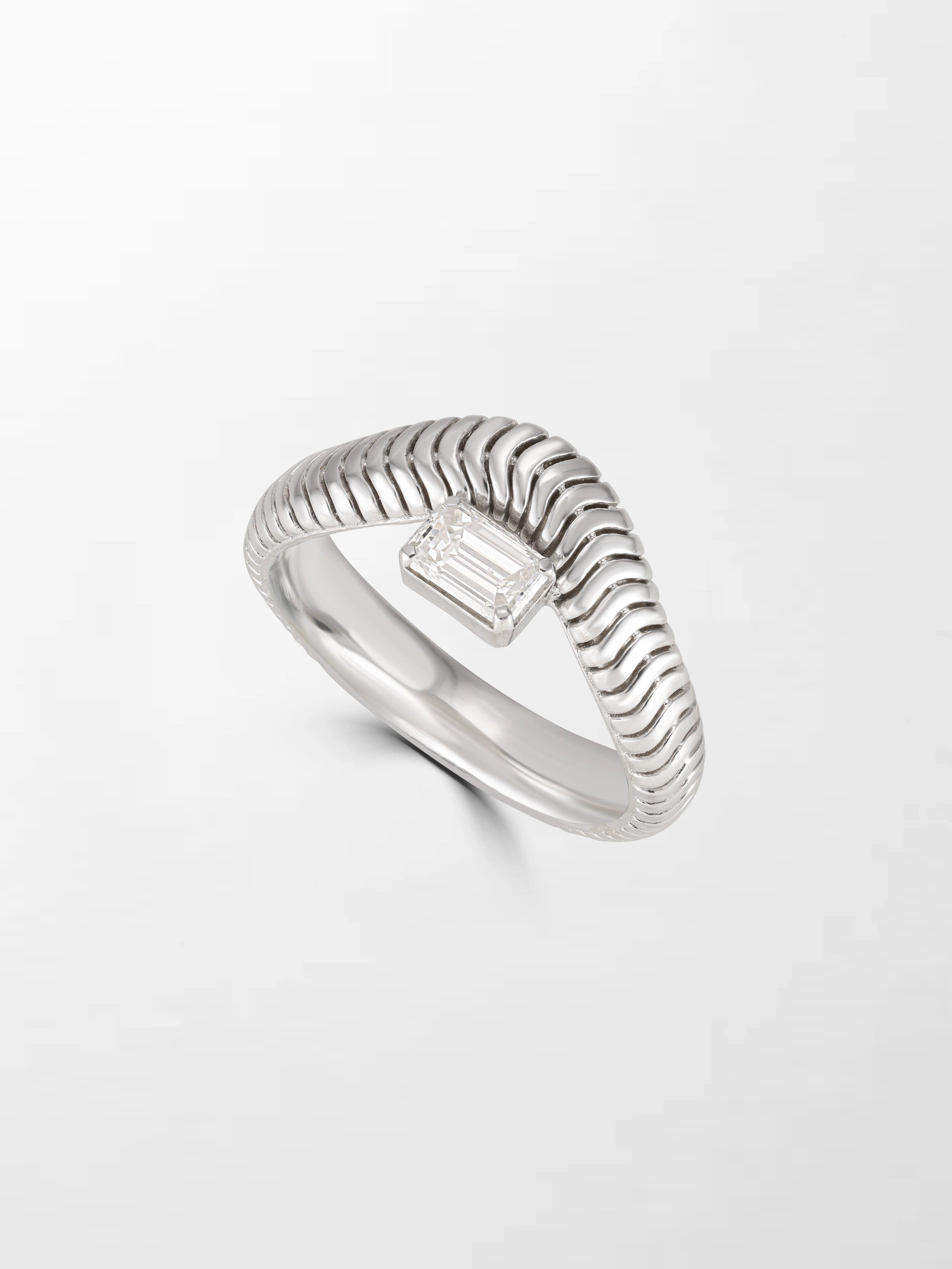 Emerald Cut Wave Ring