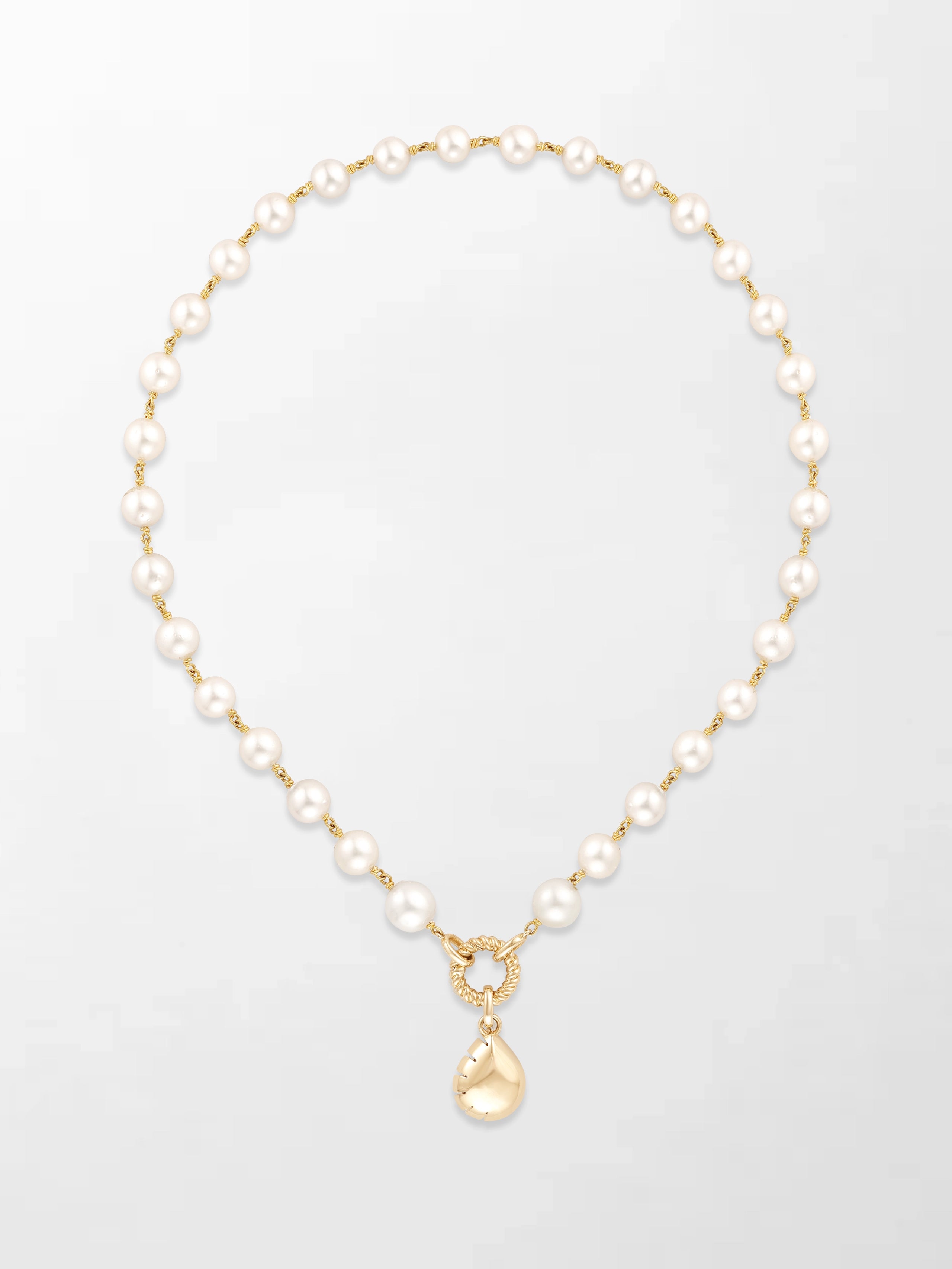 Akoya Pearl Necklace with Split Bezel Pear Pendant