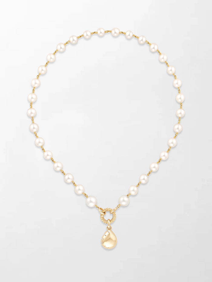 Akoya Pearl Necklace with Split Bezel Pear Pendant