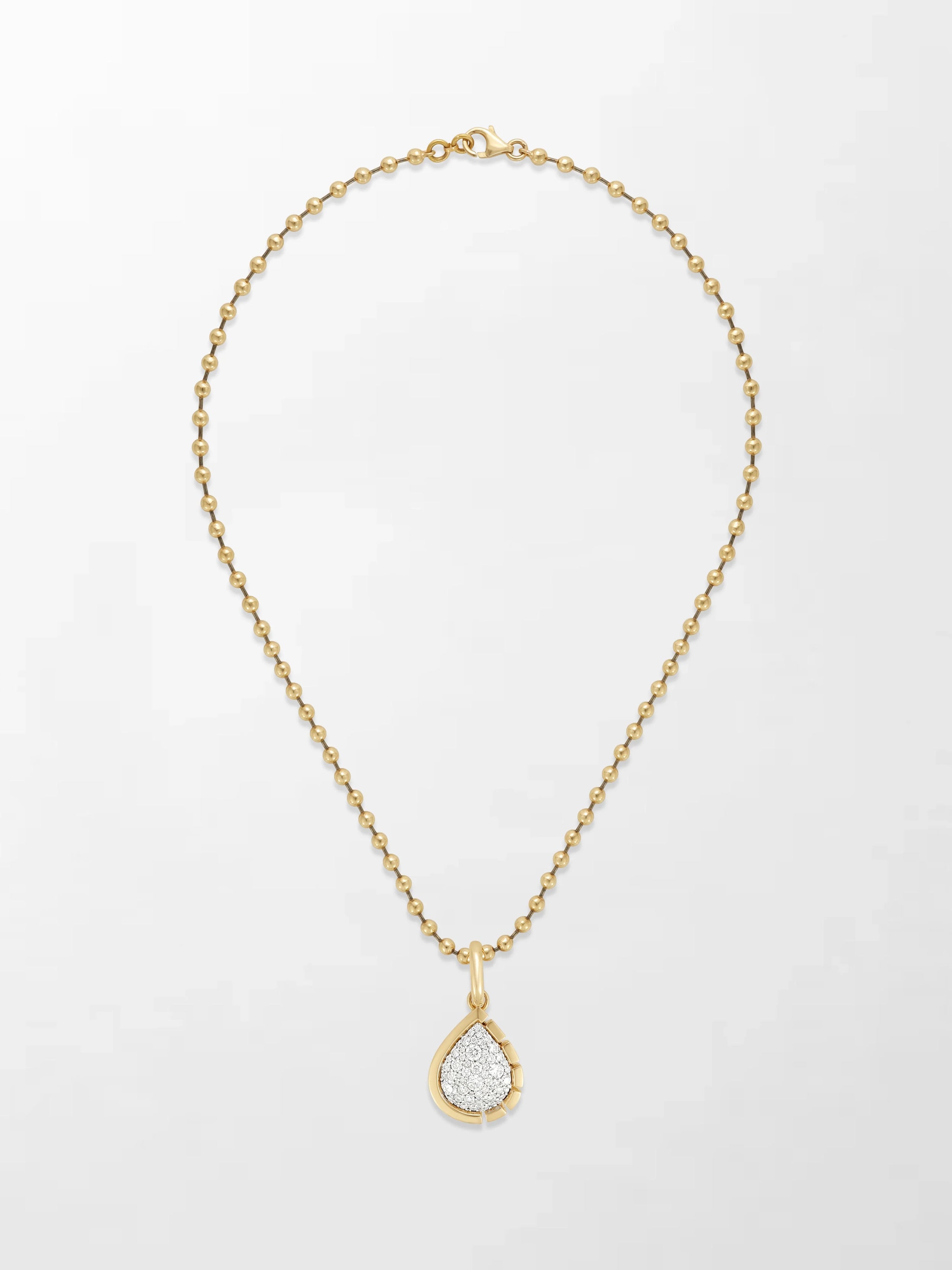 Split Bezel Snow Teardrop Pendant with Ball Chain