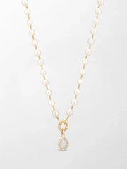 Akoya Pearl Necklace with Split Bezel Pear Pendant