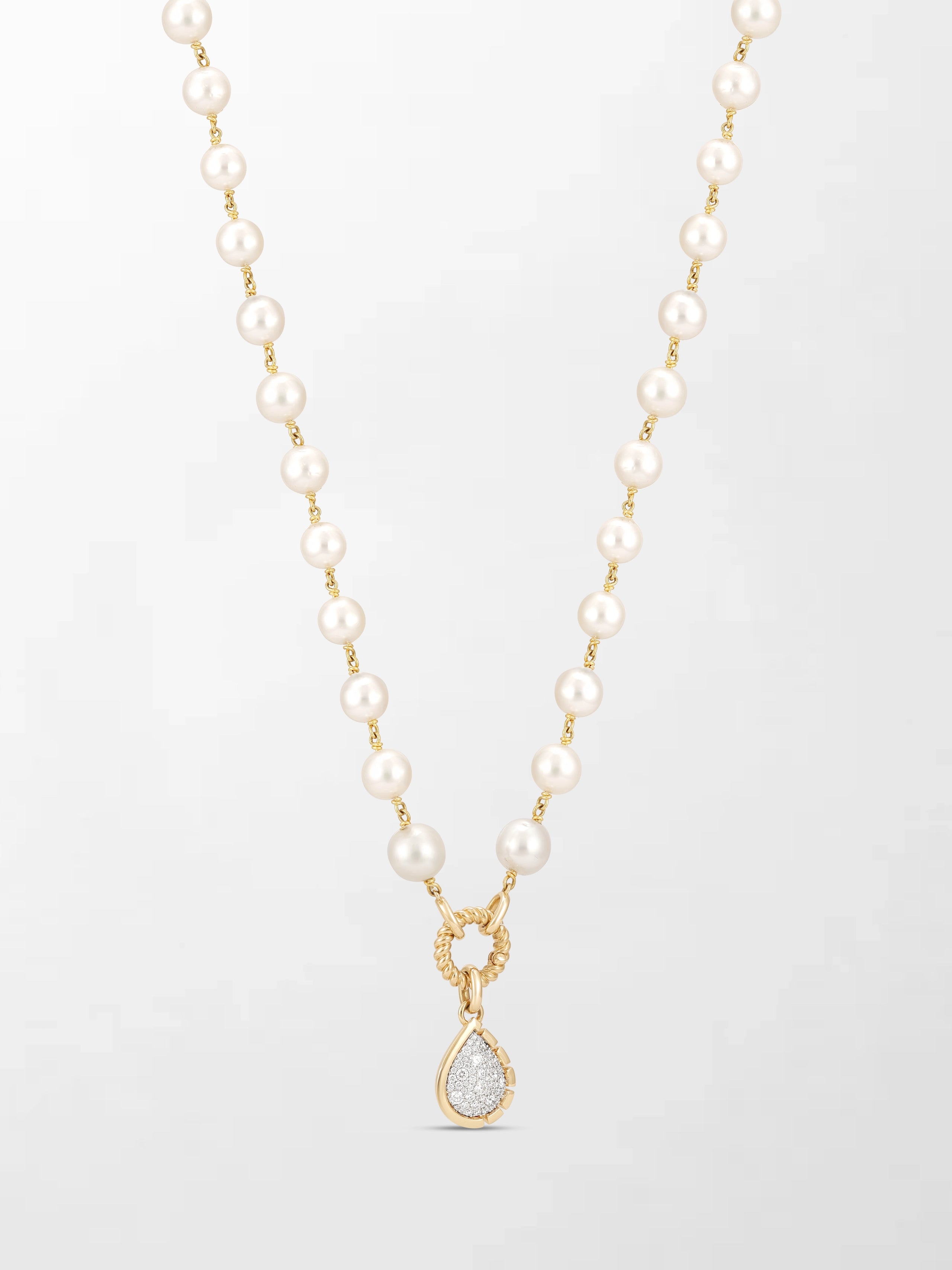 Akoya Pearl Necklace with Split Bezel Pear Pendant