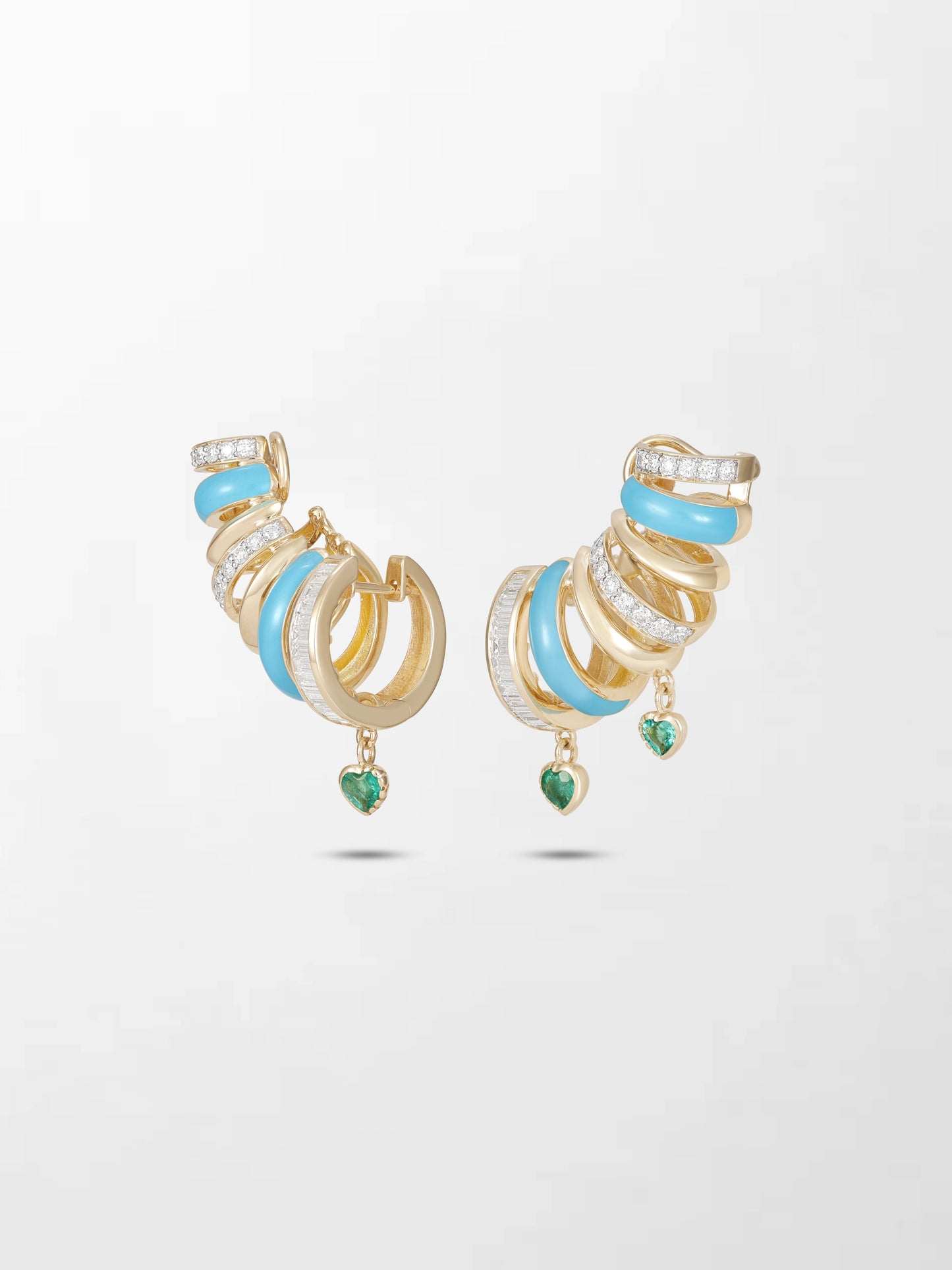 Blue Enamel Heart Mismatch Emerald Climbers