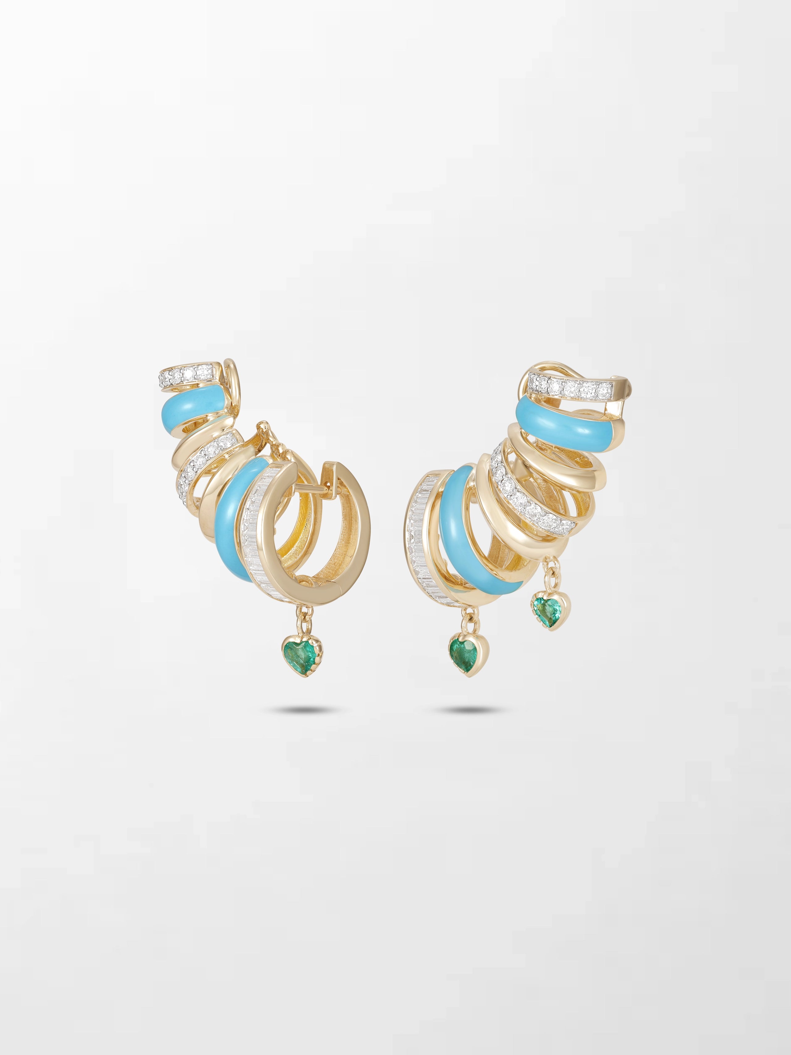 Blue Enamel Heart Mismatch Emerald Climbers