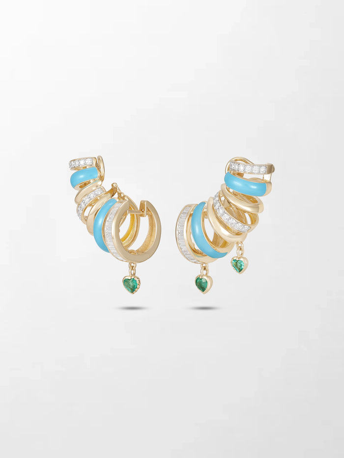 Blue Enamel Heart Mismatch Emerald Climbers