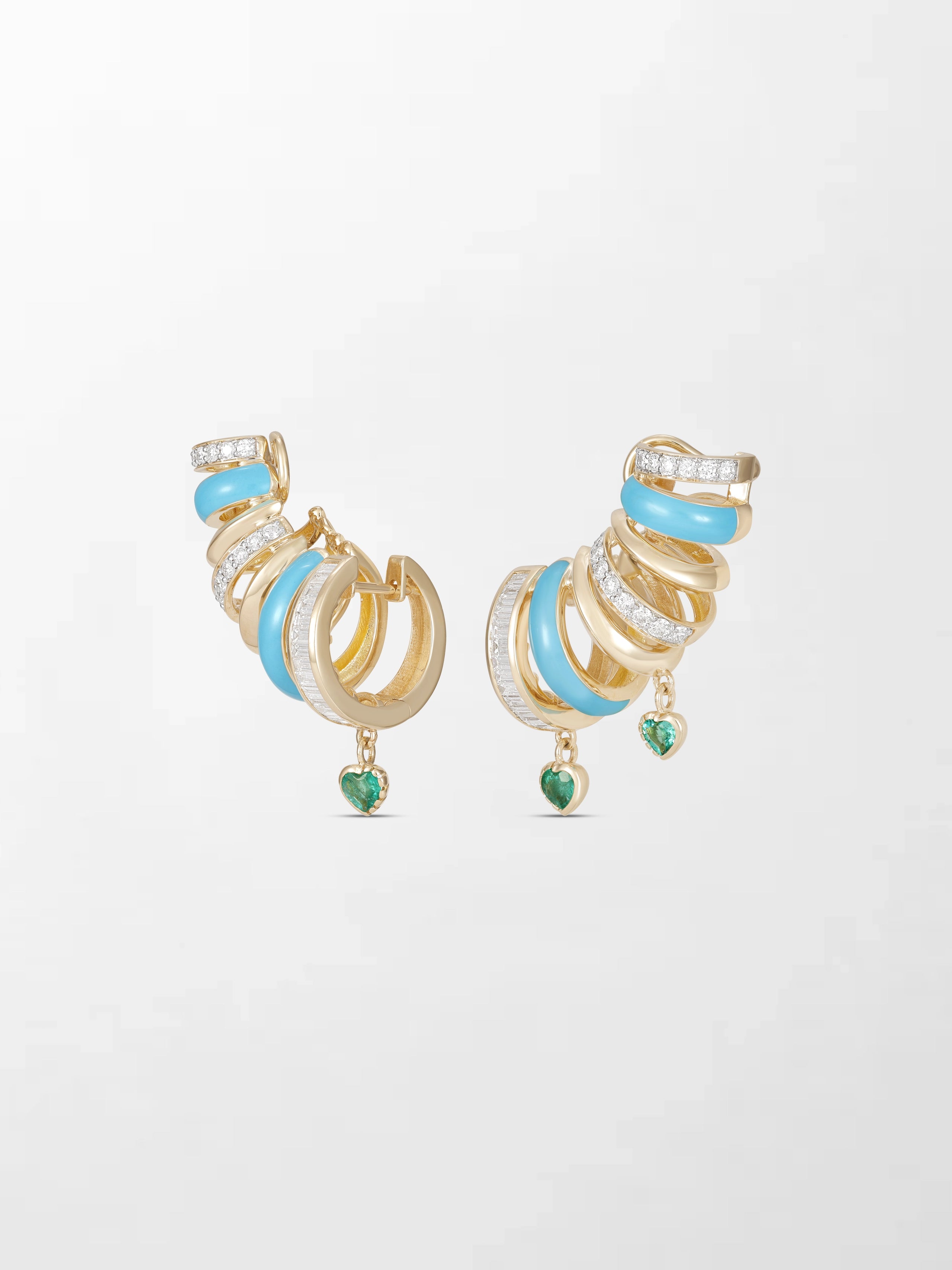 Blue Enamel Heart Mismatch Emerald Climbers