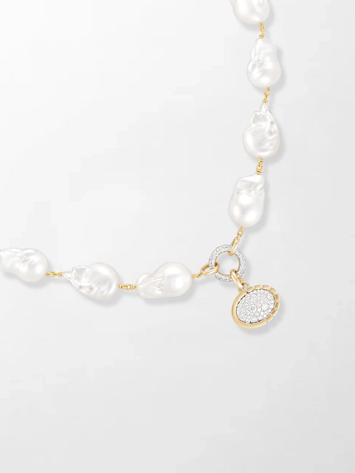 Baroque Pearl Necklace with Split Bezel Pavé Pendant