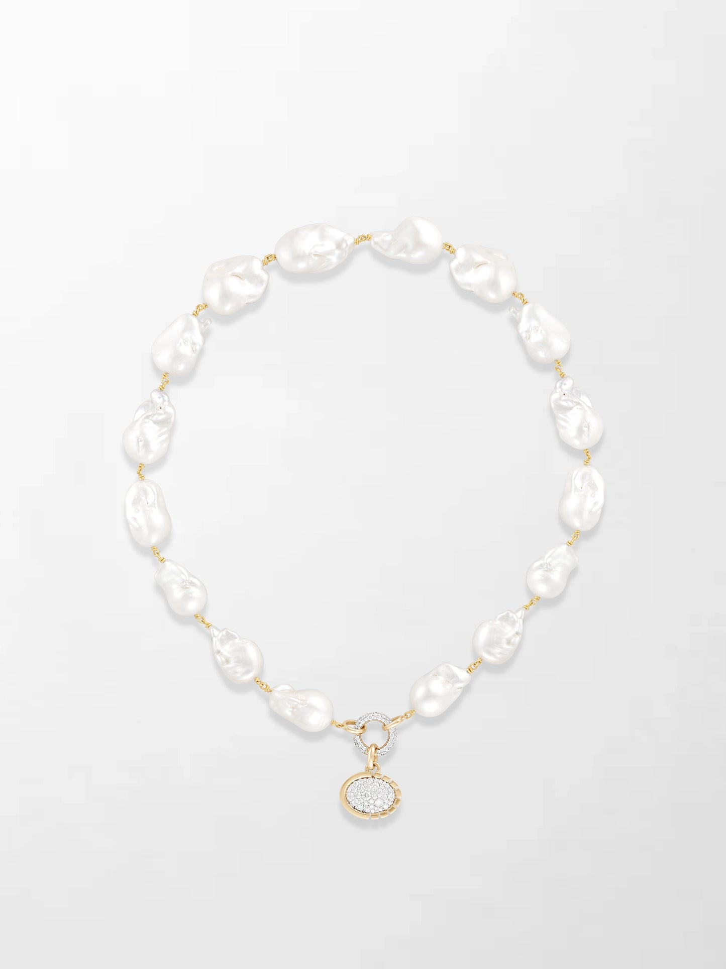 Baroque Pearl Necklace with Split Bezel Pavé Pendant