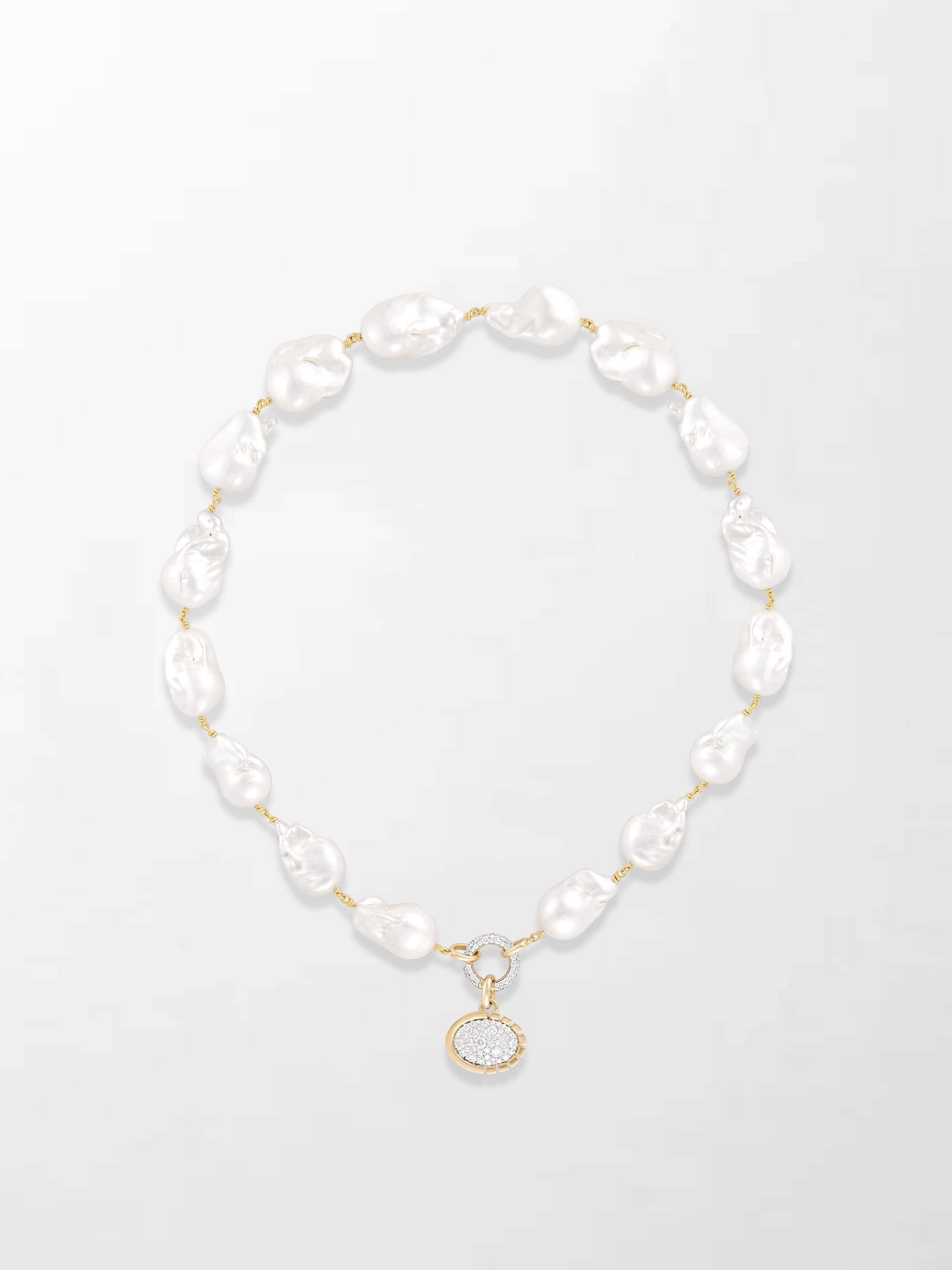 Baroque Pearl Necklace with Split Bezel Pavé Pendant