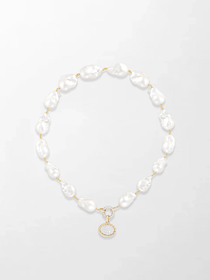 Baroque Pearl Necklace with Split Bezel Pavé Pendant