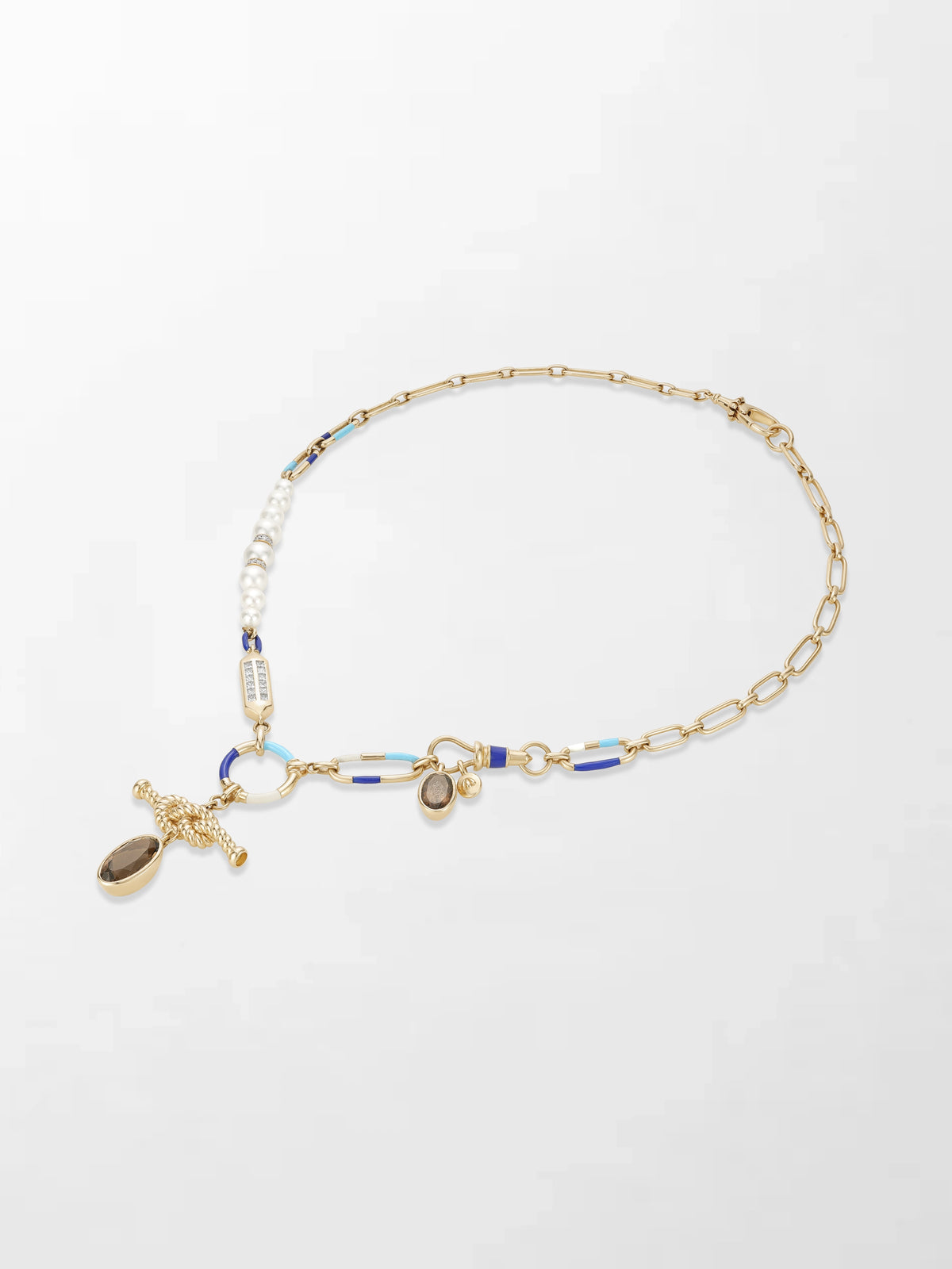 Sailor’s Knot Pearl & Smoky Quartz Necklace