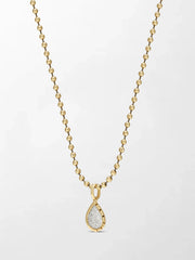 Split Bezel Snow Teardrop Pendant with Ball Chain