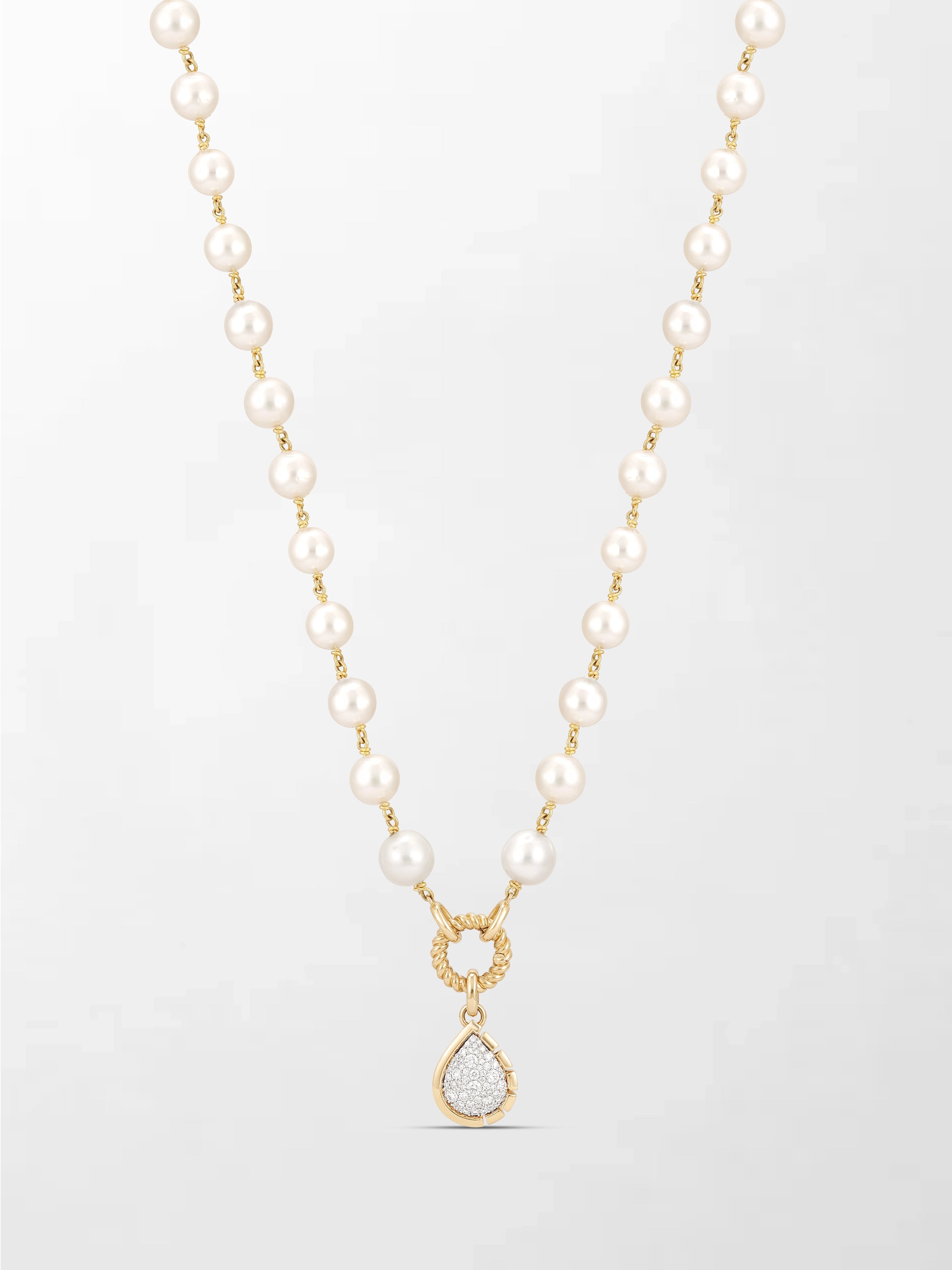Akoya Pearl Necklace with Split Bezel Pear Pendant