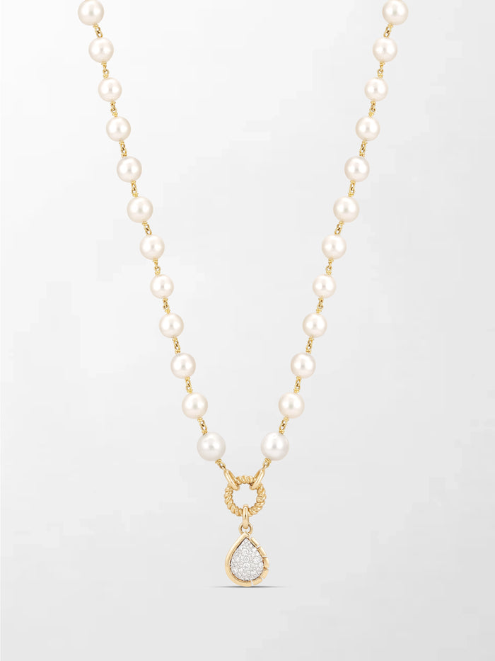 Akoya Pearl Necklace with Split Bezel Pear Pendant