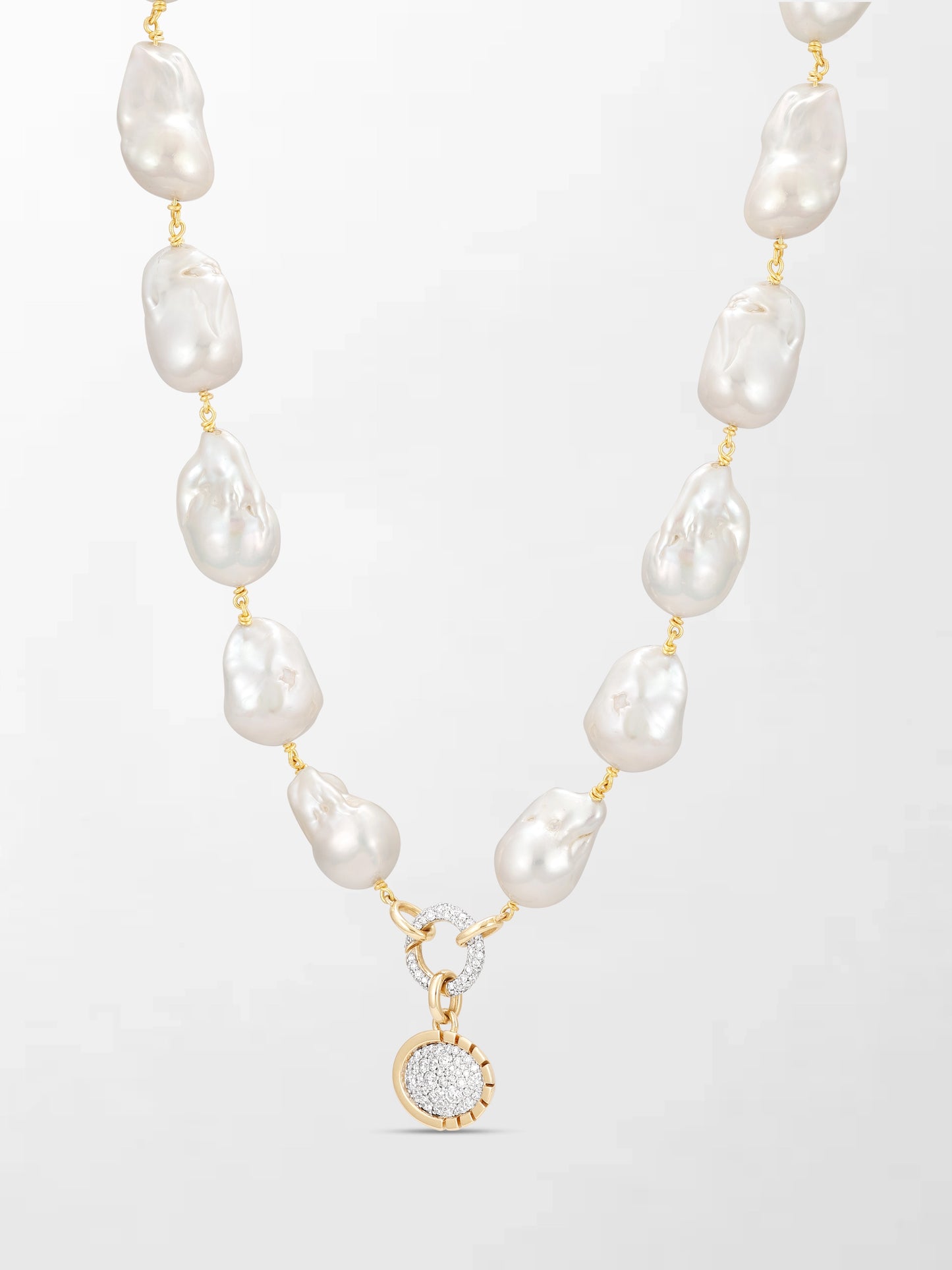 Baroque Pearl Necklace with Split Bezel Pavé Pendant