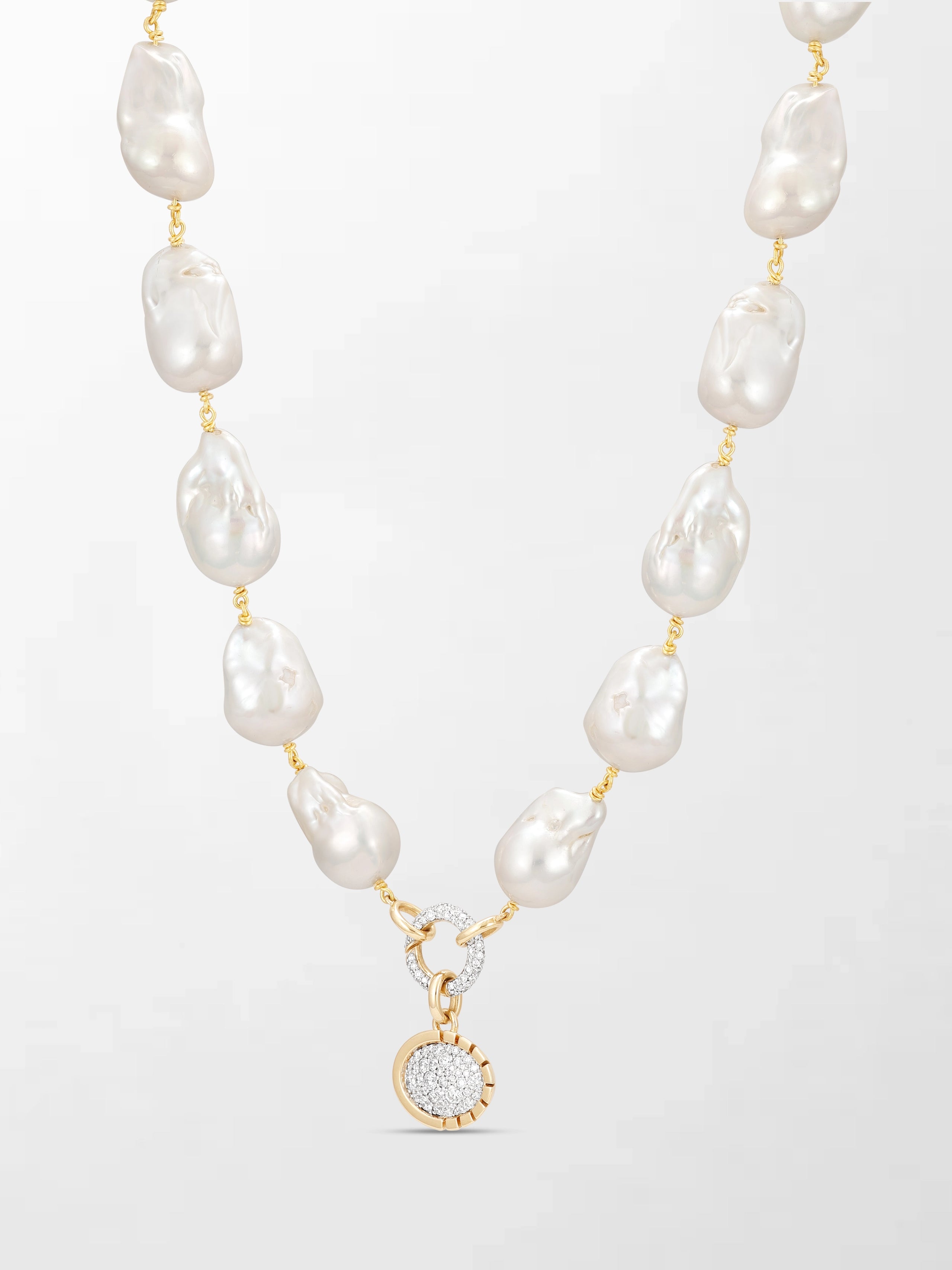 Baroque Pearl Necklace with Split Bezel Pavé Pendant