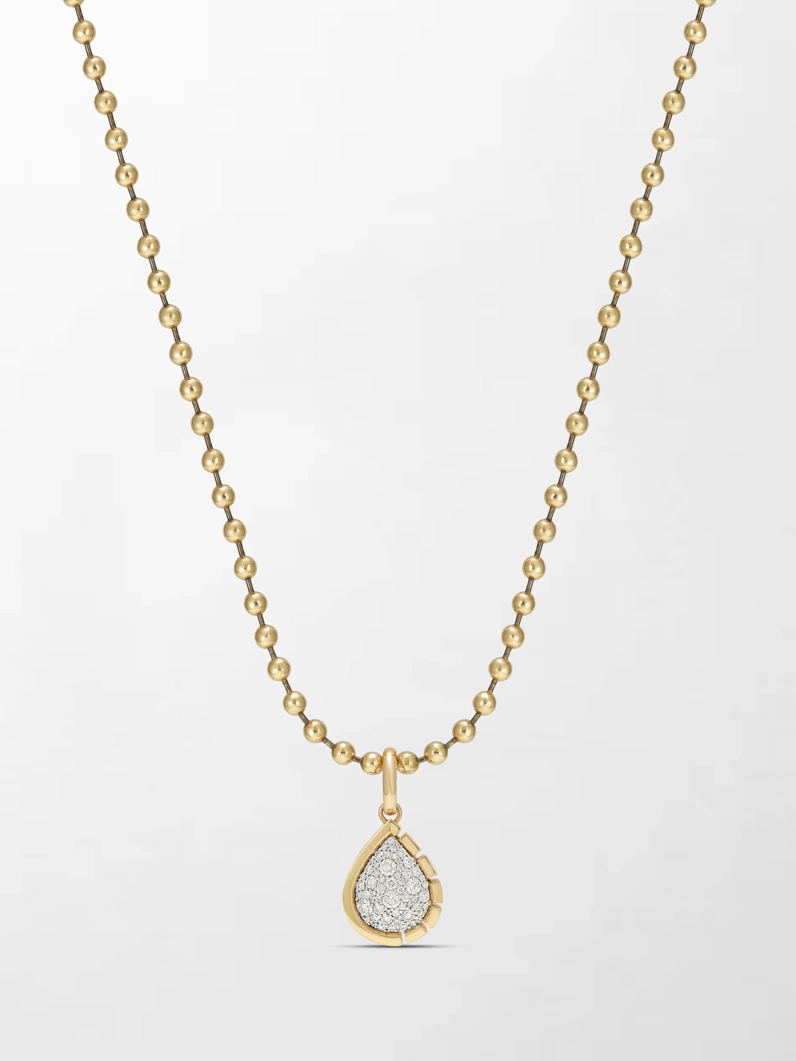 Split Bezel Snow Teardrop Pendant with Ball Chain