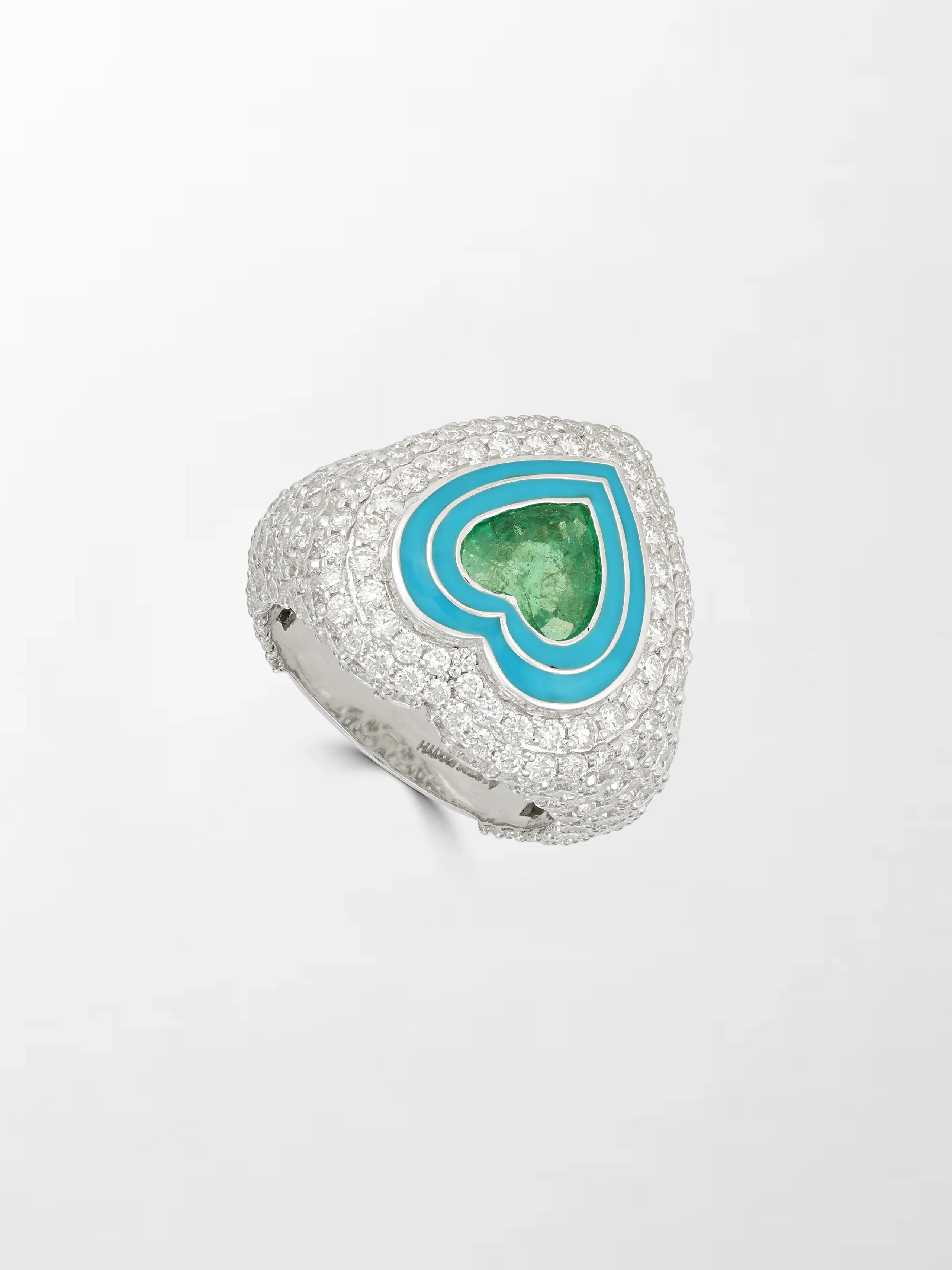 Emerald Heart Pavé Diamond Ring