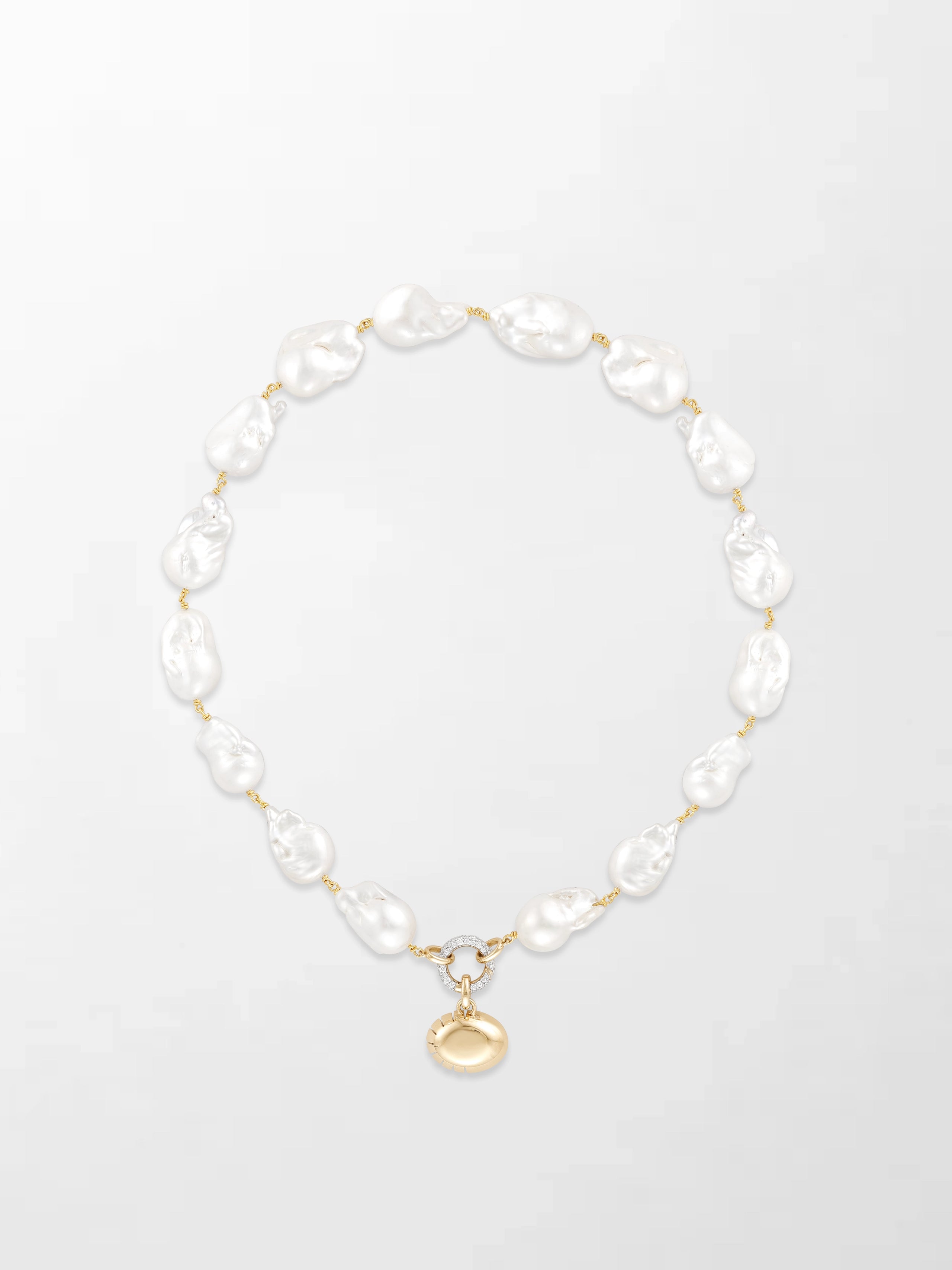 Baroque Pearl Necklace with Split Bezel Pavé Pendant