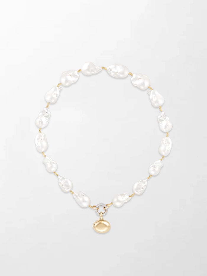Baroque Pearl Necklace with Split Bezel Pavé Pendant