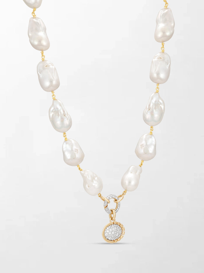 Baroque Pearl Necklace with Split Bezel Pavé Pendant