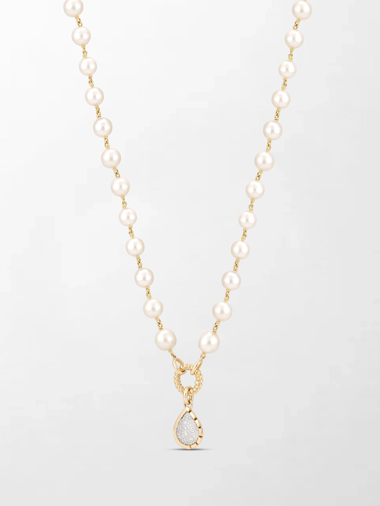 Akoya Pearl Necklace with Split Bezel Pear Pendant