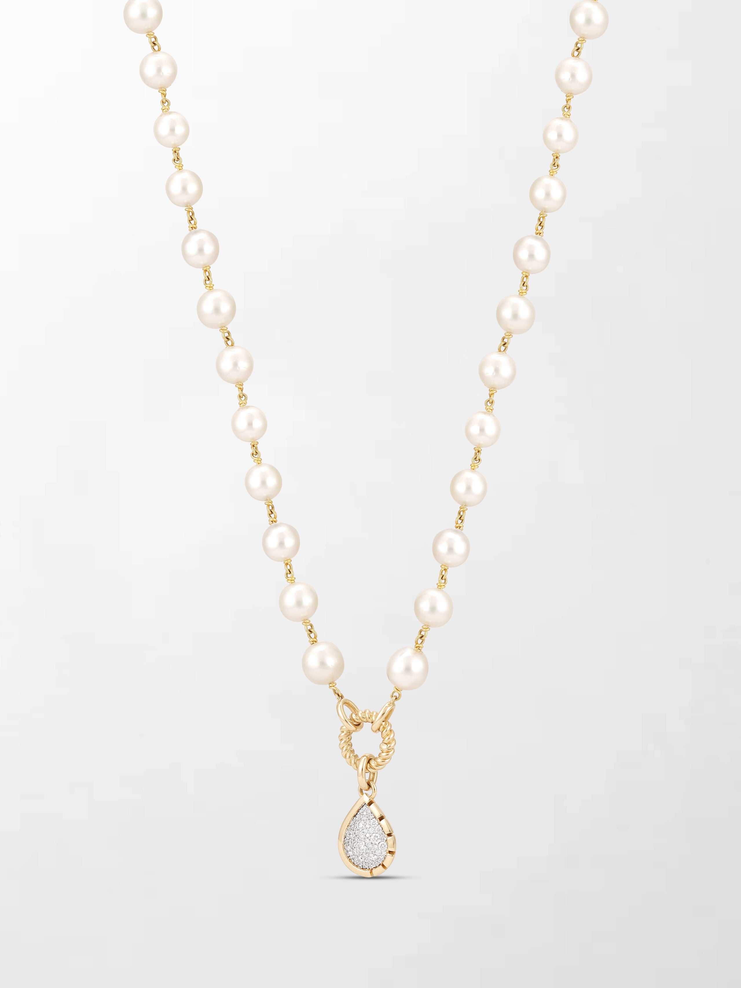Akoya Pearl Necklace with Split Bezel Pear Pendant