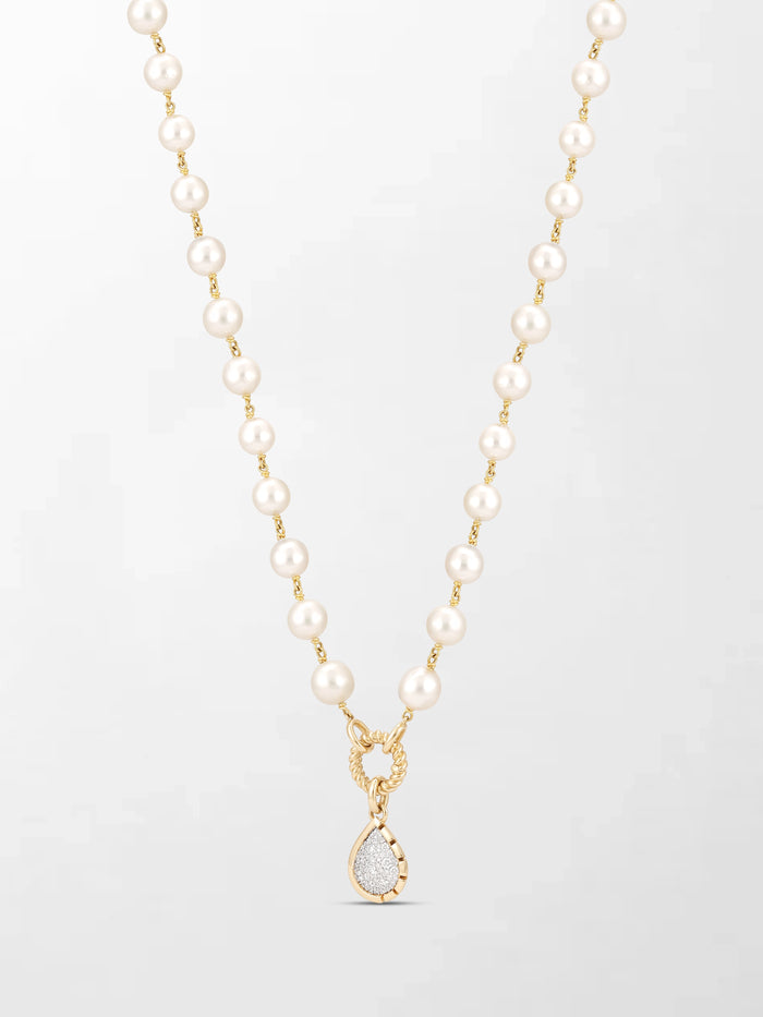 Akoya Pearl Necklace with Split Bezel Pear Pendant