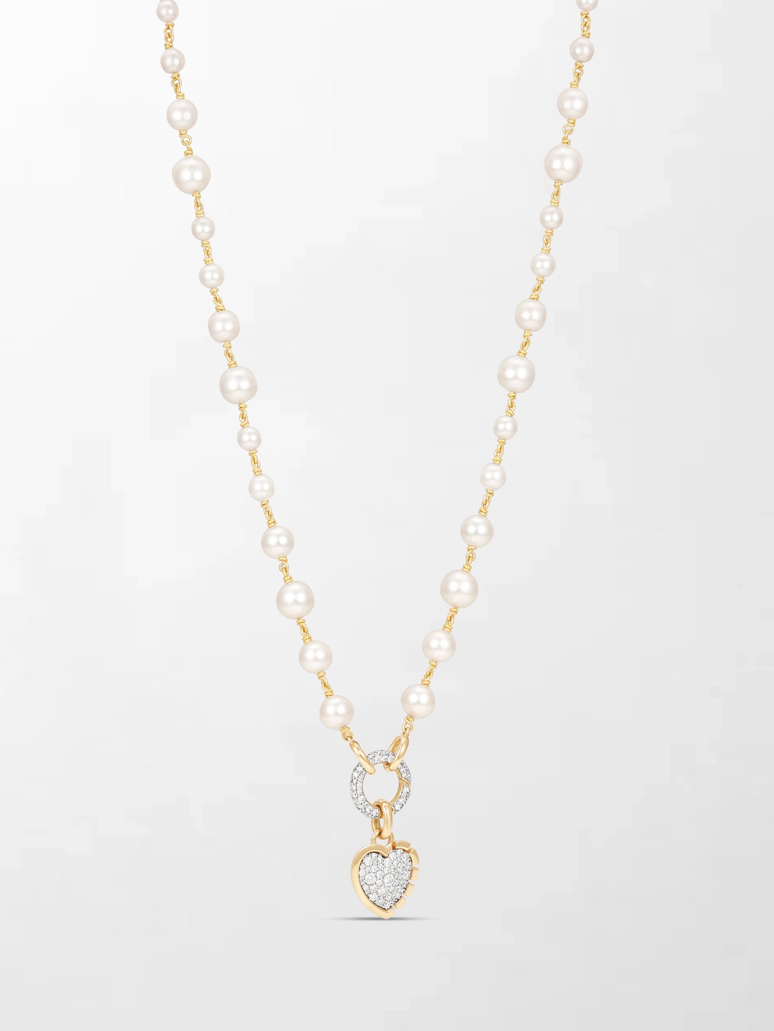 Akoya Pearl Necklace with Split Bezel Heartlight Pendant