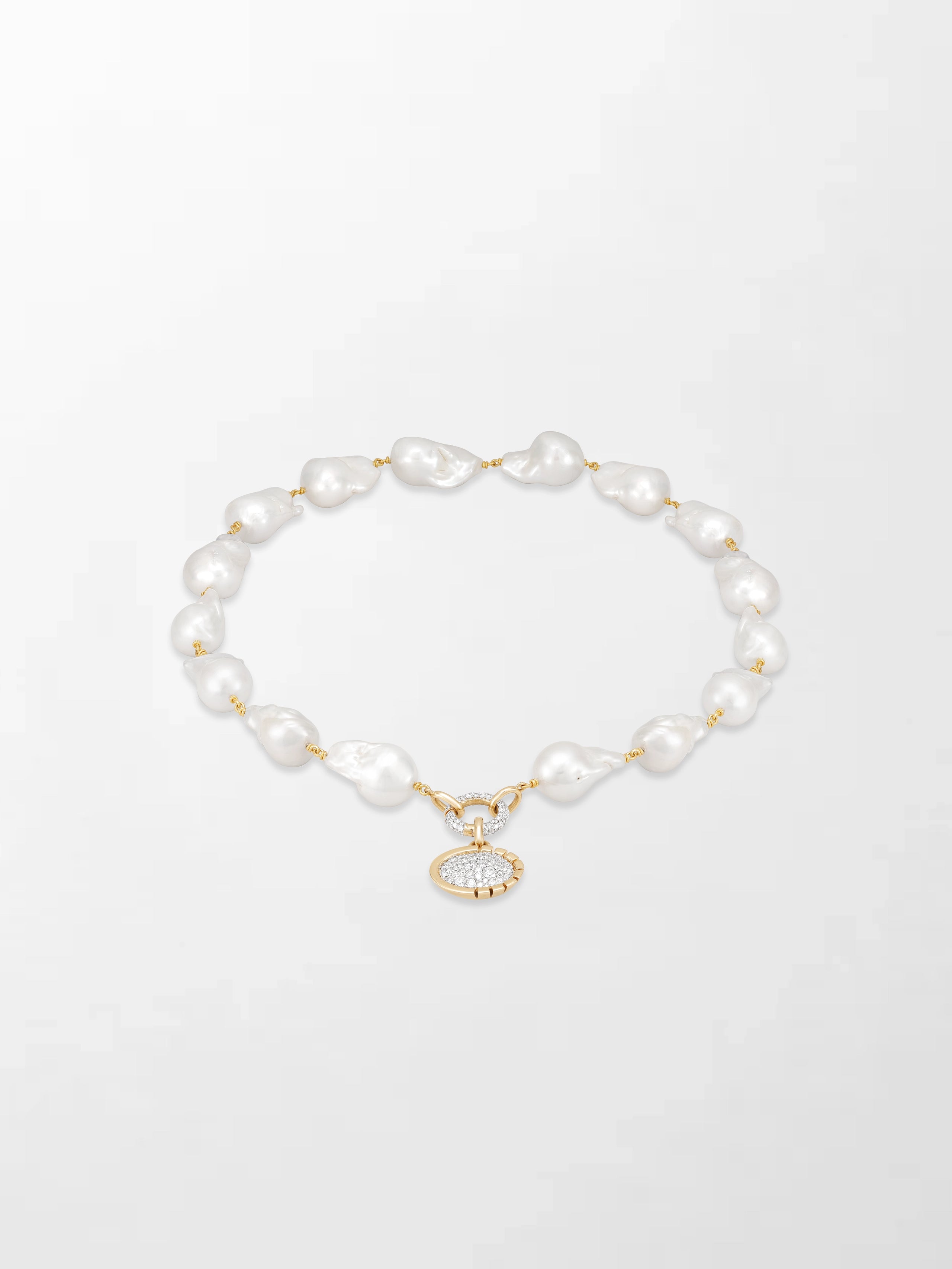 Baroque Pearl Necklace with Split Bezel Pavé Pendant