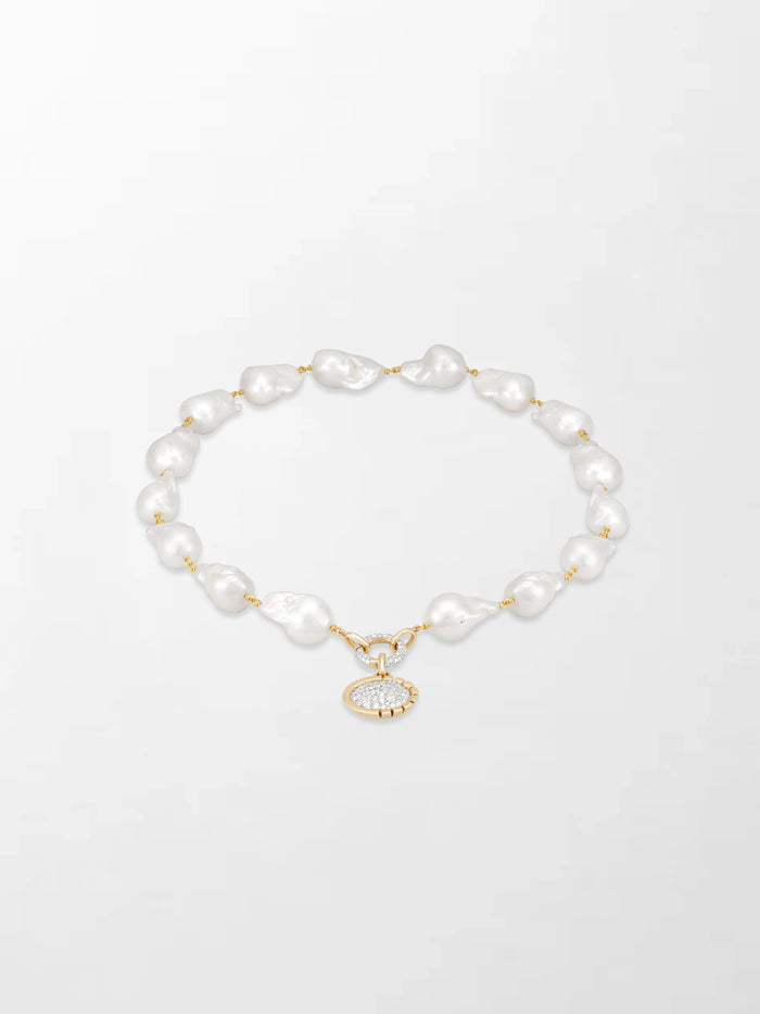 Baroque Pearl Necklace with Split Bezel Pavé Pendant
